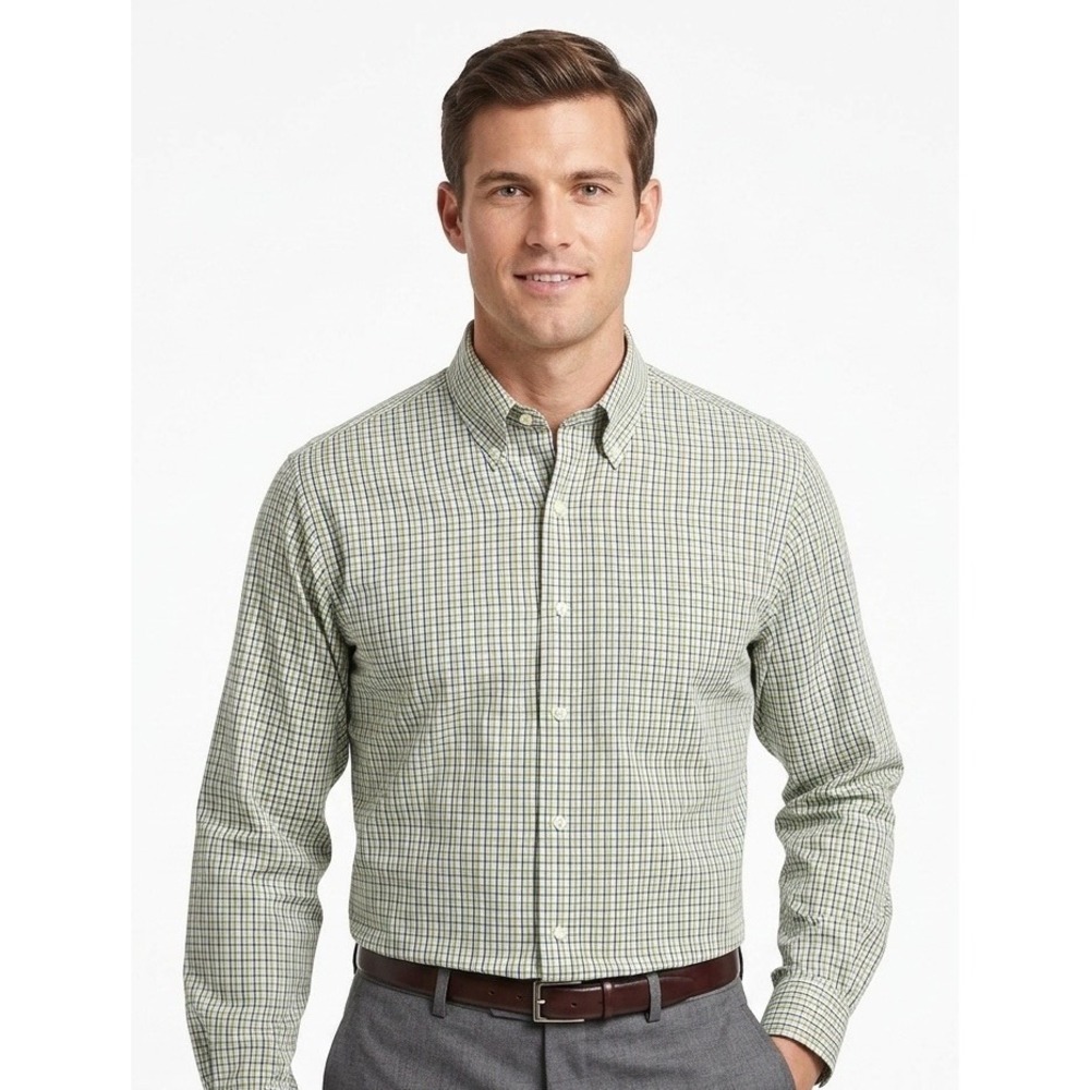 Brooks Brothers 346 XL Non-Iron Button Down Shirt Green Purple Plaid Cotton EUC